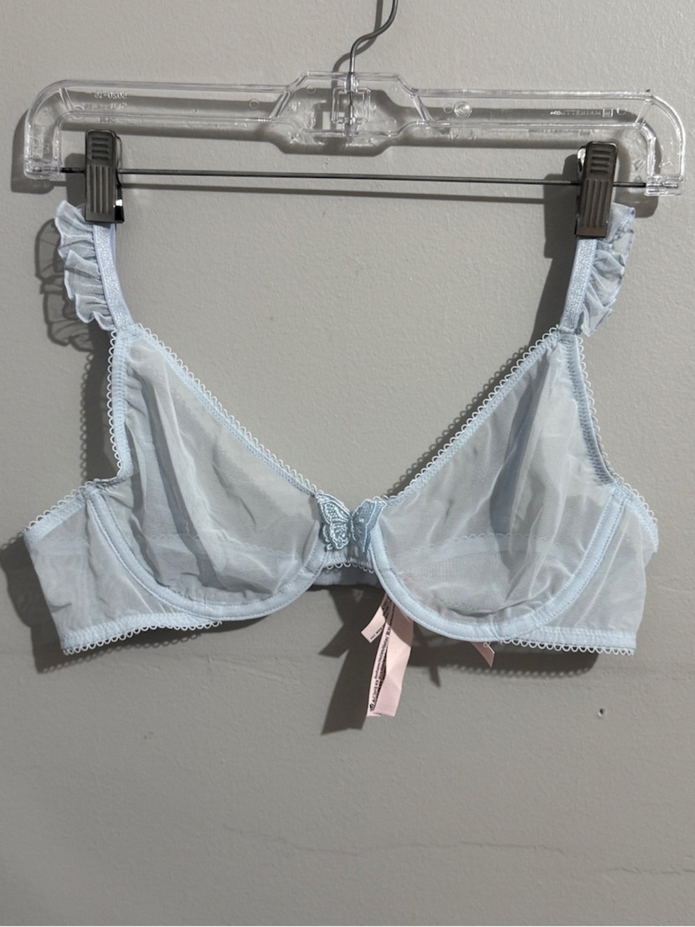 Tease Victorias Secret Bra Womens 36B Light Blue Sheer Underwire Butterfly